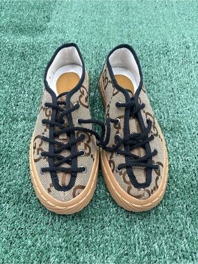 Gucci Kids GG Canvas Sneakers in Brown with Black Trim